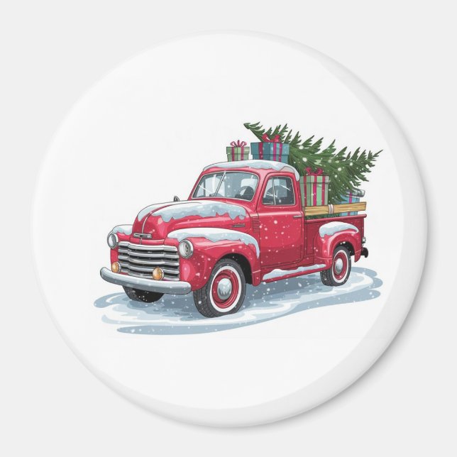 Imán Camioneta Roja y Árbol de Navidad (Frente)
