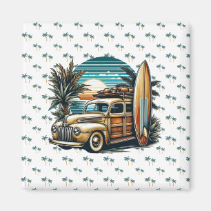 Imán camioneta surfista vintage tropical/hawaiana