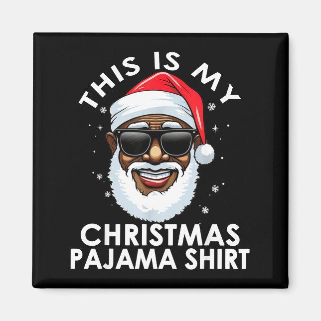 Imán Camisa de pijama de Navidad de Papá Noel afroameri (Frente)