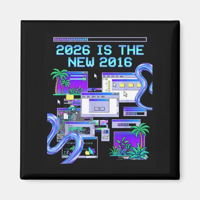 Imán Camiseta 2016 Vaporwave Pixel Estética de Computad (Frente)