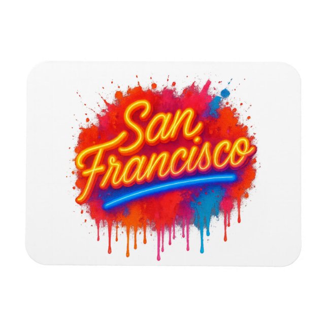 Imán Camiseta artística de San Francisco Neon Splash St (Horizontal)