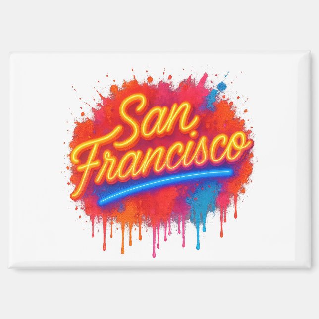Imán Camiseta artística de San Francisco Neon Splash St (Anverso)