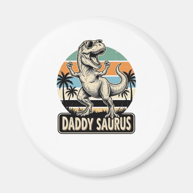 Imán Camiseta Daddy Saurus Retro Dinosaur Atardecer Dis (Frente)