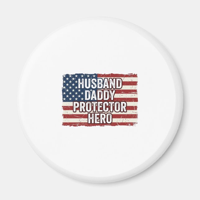 Imán Camiseta de bandera de héroe protector papá marido (Frente)