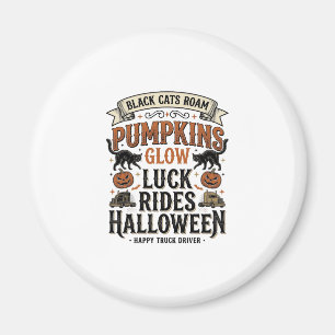 Imán Camiseta de camionero de Halloween con gatos negro