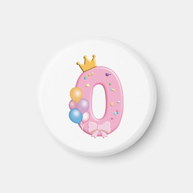 Imán Camiseta de cumpleaños para niñas Número 0 Tema de (Frente)