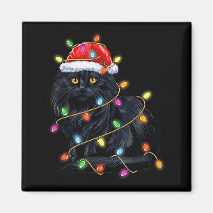 Imán Camiseta de Gato Negro Luces de Navidad Divertido