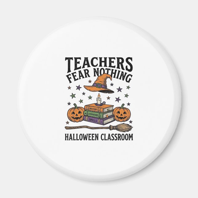 Imán Camiseta De Maestra De Halloween Con Libros De Bru (Frente)