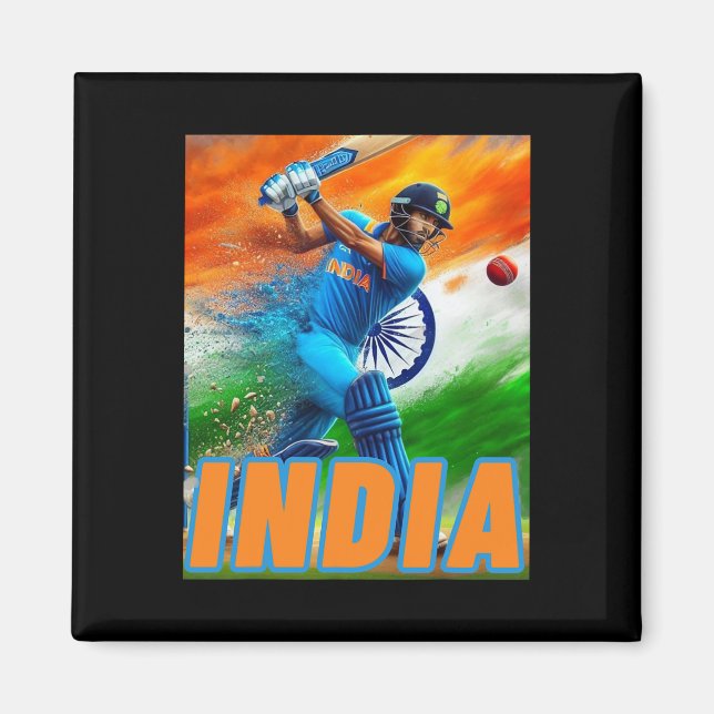 Imán Camiseta de seguidores de críquet de la India - Cr (Frente)
