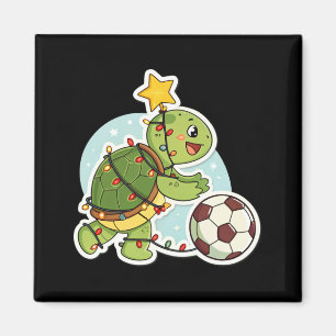 Imán Camiseta de Tortuga de Navidad con Balón de Fútbol