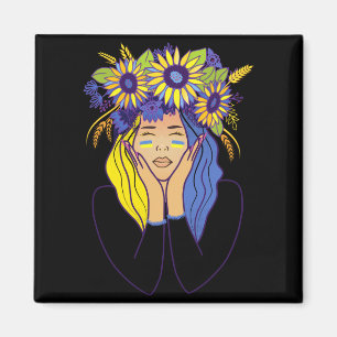 Imán Camiseta de Ucrania Mujer Chica Ucraniana Girasol