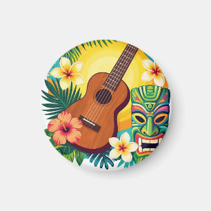 Imán Camiseta de Vibraciones de Luau Tiki Ukulele Tropi