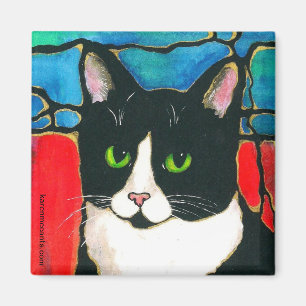 Imán Camiseta del arte del diseño del vitral del gato
