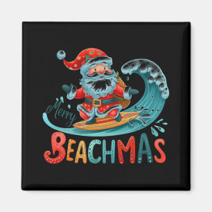Imán Camiseta diseño retro de Santa surfista Feliz Beac