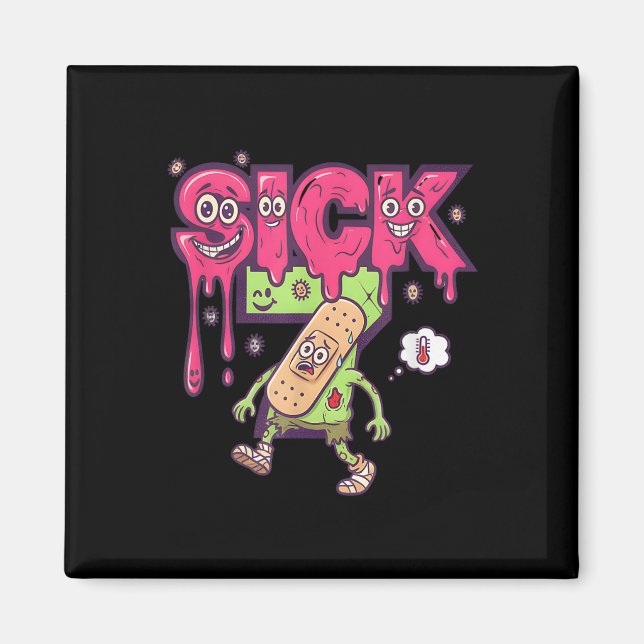 Imán Camiseta divertida de meme enfermo siete seis siet (Frente)