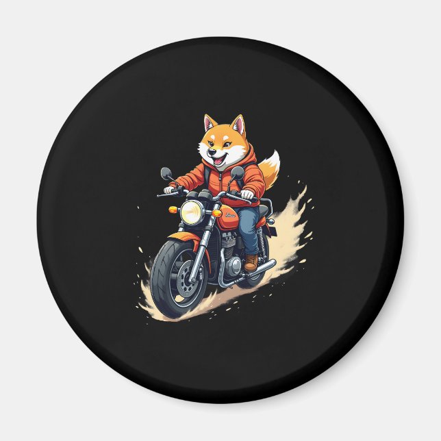 Imán Camiseta divertida, Shiba Inu, Motocicleta, Perro, (Frente)