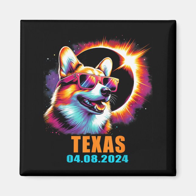 Imán Camiseta Eclipse Solar Total Texas Corgi (Frente)