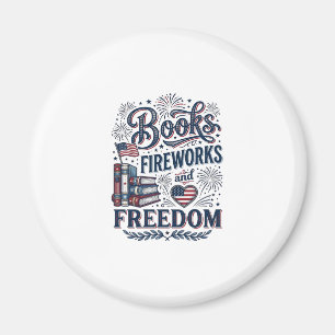 Imán Camiseta Lector Patriótico Libros Fuegos Artificia