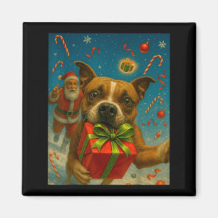 Imán Camiseta Navideña de Pitbull Adorable - Santa y Pi