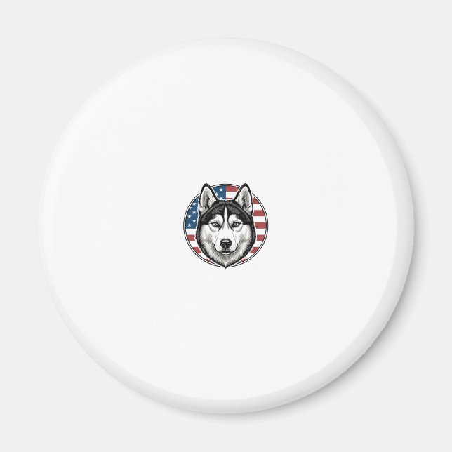 Imán Camiseta vectorial de perro patriótico Husky vinta (Frente)