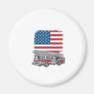 Imán Camiseta Vintage de Camión de Bomberos Patriótica