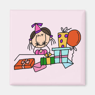 Imán Camisetas Chica Pelo Castaño Con Regalos De Cumple