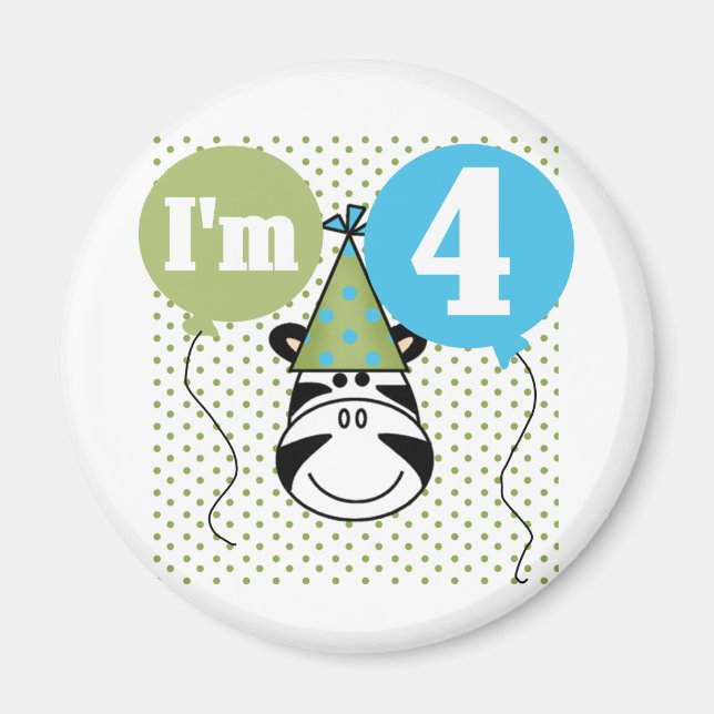 Imán Camisetas y regalos de cuarto cumpleaños de cebra (Frente)