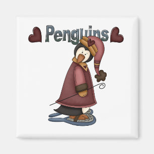 Imán Camisetas y regalos de Penguin con raquetas de nie