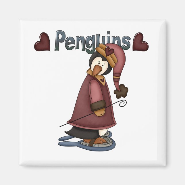 Imán Camisetas y regalos de Penguin con raquetas de nie (Frente)