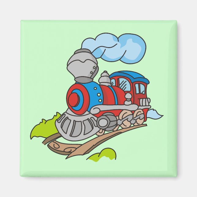 Imán Camisetas y regalos de tren rojo y azul (Frente)