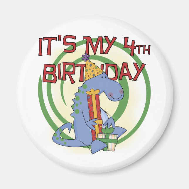 Imán Camisetas y regalos del cuarto cumpleaños de Dinos (Frente)