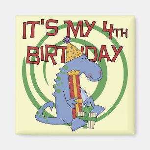 Imán Camisetas y regalos del cuarto cumpleaños de Dinos