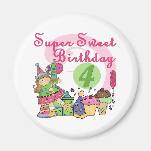 Imán Camisetas y regalos para el cuarto cumpleaños (Frente)