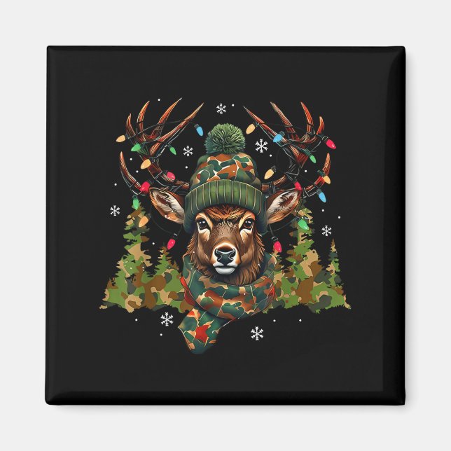 Imán Camo Hunting Reindeer Deer Xmas Lights Christmas H (Frente)