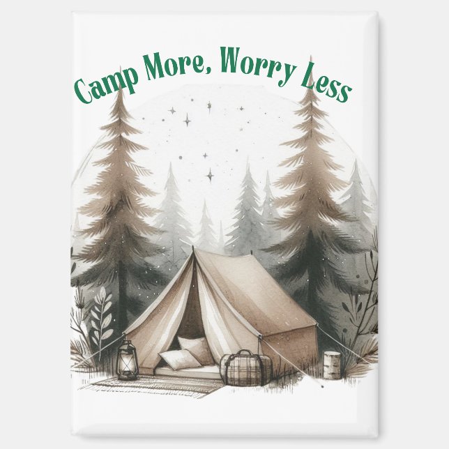 Imán Camp More, Worry Less – Tent Art in the Woods (Anverso)