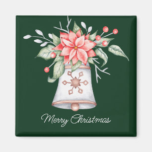 Imán Campana de Navidad pastel con poinsettia