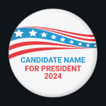 Imán Campaña política personalizado Elección de la band<br><div class="desc">Personalizar tu propio imán de campaña política agregando tu propio nombre u otro político bajo estas estrellas y rayas de rojo,  blanco y azul. Añada un nombre personalizado para el presidente estadounidense en 2024 u otro cargo político en Estados Unidos.</div>
