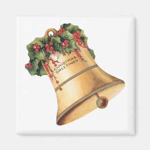 Imán Campanas doradas de Navidad vintage, saludos de la