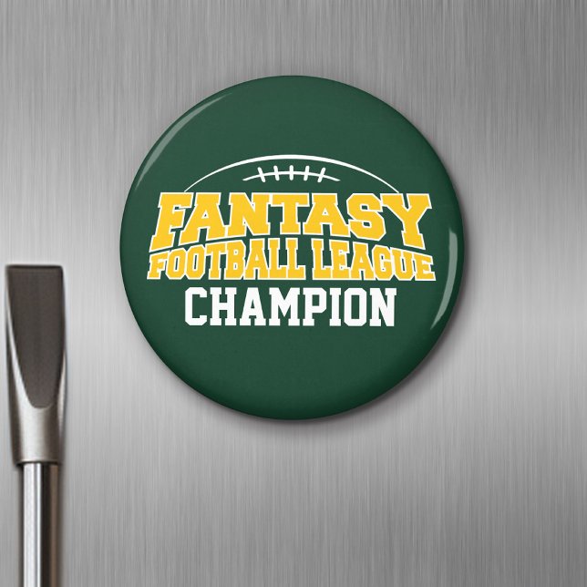 Imán Campeón de Fantasía de Fútbol - Oro verde y amaril (Personalized Fridge Magnet - Party Favor - Fantasy Football)