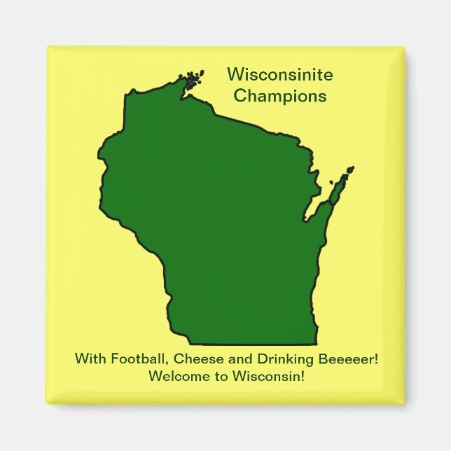 Imán Campeón de Wisconsin en fútbol, queso y cerveza (Frente)