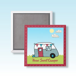 Imán Camper Verde azulado y rojo retro