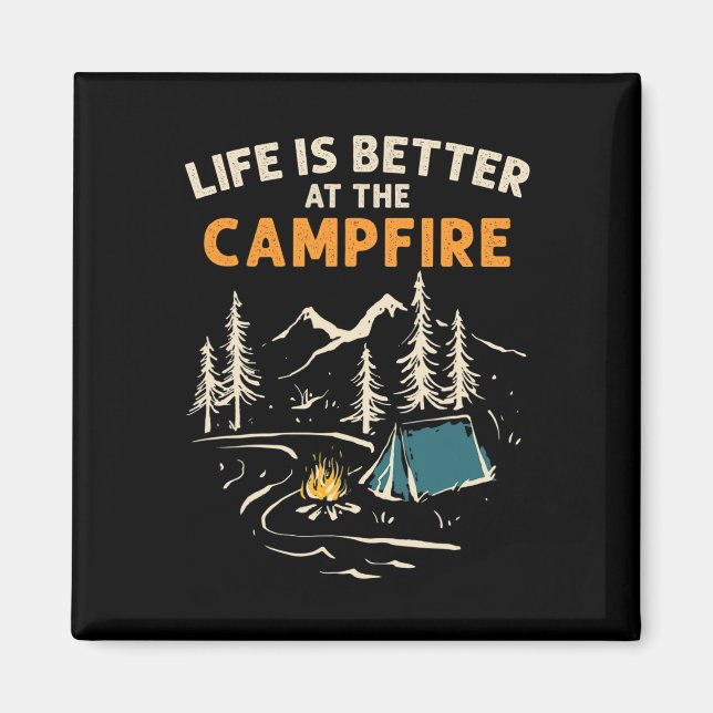 Imán Camping Camping Fuego De Campamento La Vida Es Mej (Frente)