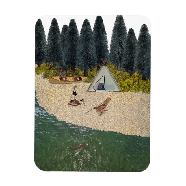 Imán Camping de carpas a orillas del río (Vertical)