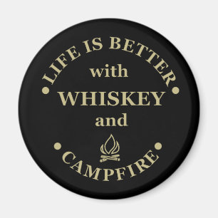 Imán camping divertido y whisky diciendo