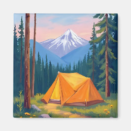 Imán Camping Mountain Watercolor Painting