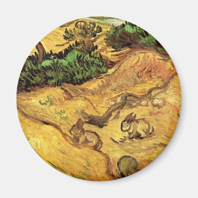 Imán Campo con dos conejos por Vincent van Gogh (Frente)