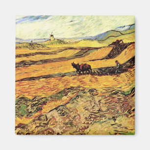 Imán Campo con Plowman y Mill por Vincent van Gogh