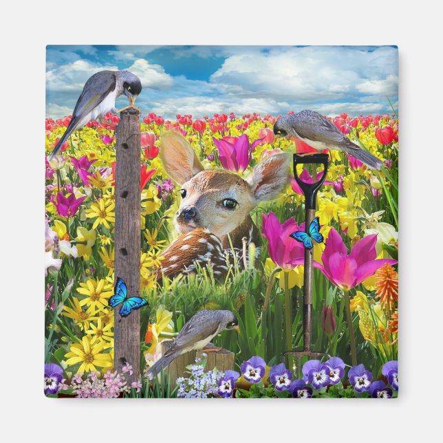 Imán Campo de aves alba de flores (Frente)