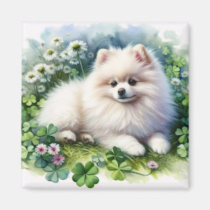 Imán Campo de canela de acuarela de perro de Pomerania 