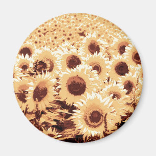 Imán Campo de girasoles - tono sepia, camello y marrón